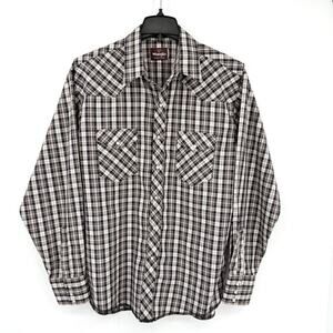 Vintage Wrangler Pearl Snap Shirt Western Cowboy Rodeo Grunge Polyester Mens XL